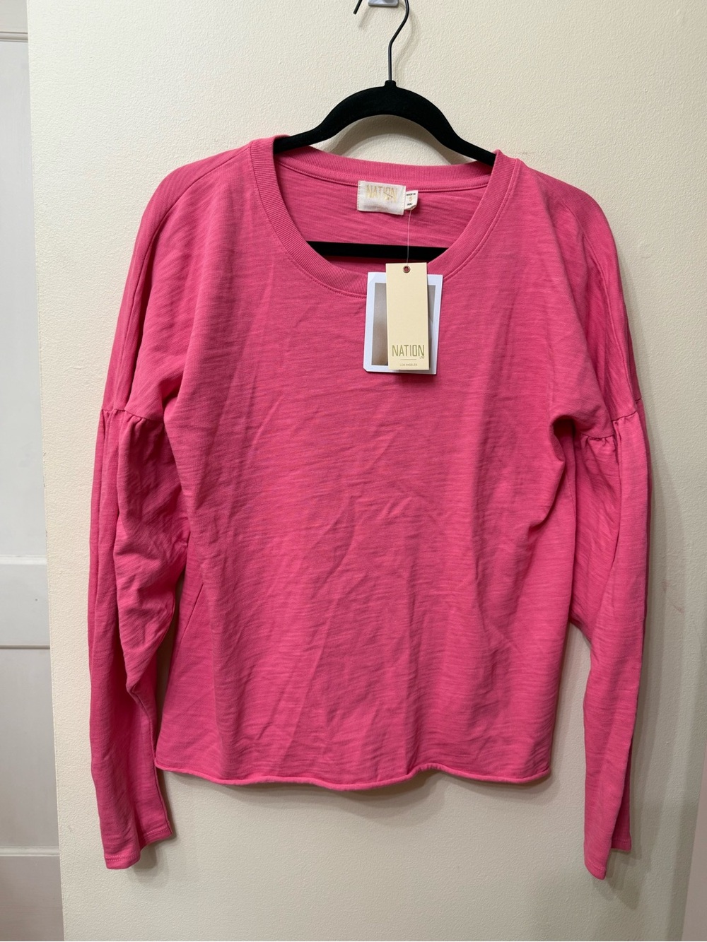NWT Nation LA S Oversized Long Sleeve Crewneck Puffed Sleeves Gold Raw Modern - Picture 3 of 9